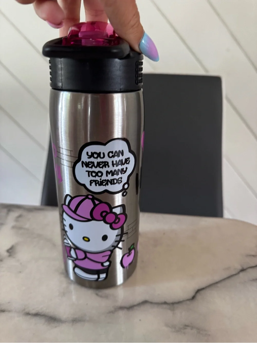 Hello kitty. Kids Pink Stainless Steel Water Bottle with Flip Straw. Brand new